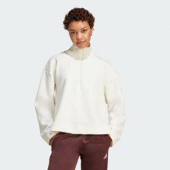 Bluza Soft Lux Quarter-Zip. Białe bluzy Adidas, xl, bez wzorów, bez kaptura. Za 299.00 zł.