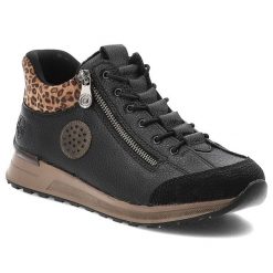 Czarne Sneakersy Rieker Ocieplane Obuwie Damskie. Czarne botki Rieker, ze skóry ekologicznej, bez obcasa, bez zapięcia. Za 356.99 zł.