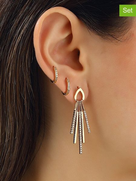 Miu Silver Pozłacane kolczyki (3 szt.) z cyrkoniami rozmiar: onesize. Szare kolczyki Miu Silver, z cyrkonią, pozłacane. Za 65.54 zł.