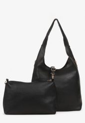 Czarna Torebka Shopperka z Dodatkową Saszetką Fesanesa. Czarne torby na ramię Renee, bez wzorów, z jeansu, biznesowe, bez dodatków. Za 119.99 zł.