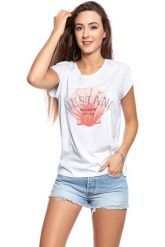 MUSTANG T SHIRT DAMSKI Alina C Foilprint 1009473 2045. Białe t-shirty Mustang, s, bez wzorów, bez kołnierzyka, bez ramiączek. Za 69.99 zł.