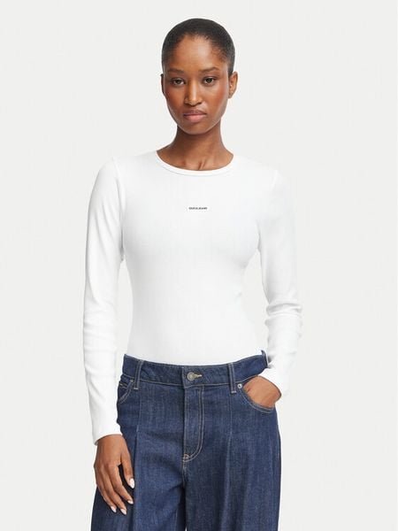 Guess Jeans Bluzka W6BP05 K5470 Biały Slim Fit. Białe bluzki Guess Jeans, m, z aplikacjami, z bawełny, bez kołnierzyka, bez ramiączek. Za 169.99 zł.