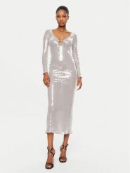 BARDOT Sukienka koktajlowa Verona 58859DB Srebrny Slim Fit. Szare sukienki Bardot, bez wzorów, z syntetyku, wizytowe, bez kołnierzyka, bez ramiączek. Za 429.99 zł.