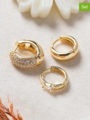 Lodie Silver Pozłacane kolczyki-kreole (3 szt.) z cyrkoniami rozmiar: onesize. Szare kolczyki Lodie Silver, z cyrkonią, metalowe. Za 56.99 zł.