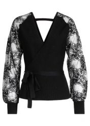 Sweter z cienkiej dzianiny z koronką. Czarne swetry bonprix, bez wzorów, z dzianiny, bez ramiączek. Za 169.99 zł.