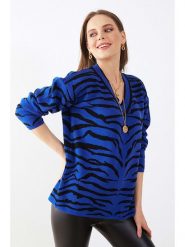 Milan Kiss Sweter w kolorze niebiesko-czarnym rozmiar: L. Niebieskie swetry Milan Kiss, l, bez wzorów, z bawełny, bez ramiączek. Za 130.19 zł.