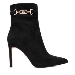 Botki Nine West. Czarne botki Nine West, bez wzorów, bez obcasa, na szpilce, bez zapięcia. Za 299.99 zł.