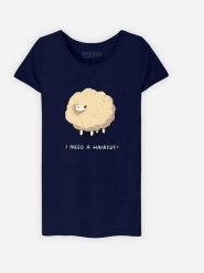 WOOOP Koszulka "Haircut Sheep" w kolorze granatowym rozmiar: L. Niebieskie bluzki Wooop, l, bez wzorów, z bawełny, bez kołnierzyka, bez ramiączek. Za 79.03 zł.