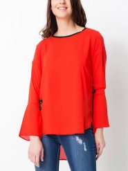 Milan Kiss Bluzka w kolorze czerwonym rozmiar: XL. Czerwone bluzki Milan Kiss, xl, bez wzorów, bez kołnierzyka, bez ramiączek. Za 41.98 zł.