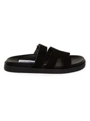 Steve Madden Skórzane klapki w kolorze czarnym rozmiar: 36. Czarne klapki Steve Madden, bez wzorów, ze skóry, z otwartym noskiem, bez obcasa. Za 201.55 zł.