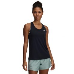 Damski tank top Under Armour Tech Knockout. Czarne topy Under Armour, bez wzorów, bez kołnierzyka, bez ramiączek. W wyprzedaży za 140.85 zł.