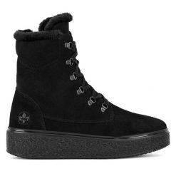 Botki Rieker. Czarne botki Rieker, bez wzorów, bez obcasa, na płaskiej podeszwie, bez zapięcia. Za 367.00 zł.
