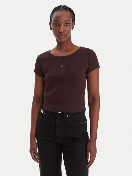 Calvin Klein Jeans T-Shirt LV047C200G Brązowy Slim Fit. Brązowe t-shirty Calvin Klein Jeans, xs, bez wzorów, z bawełny, bez kołnierzyka, bez ramiączek. Za 149.99 zł.