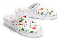 SANITAL FLEX 707/24 fantasia, klapki profilaktyczne damskie. Klapki Sanital-Flex, bez wzorów, ze skóry, bez obcasa. Za 119.90 zł.