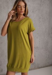 Ciemnozielona T-shirtowa Sukienka Pudełkowa z Elastycznej Bawełny Ellensa. Zielone sukienki Renee, l, bez wzorów, z bawełny, wakacyjne, bez kołnierzyka, bez ramiączek, mini. Za 49.99 zł.