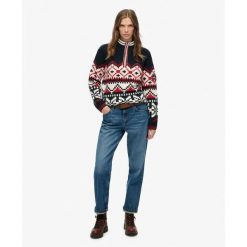 Pull pół na pół damski Superdry Intarsia. Niebieskie swetry Superdry, na zimę, l, bez wzorów, bez ramiączek. W wyprzedaży za 386.40 zł.