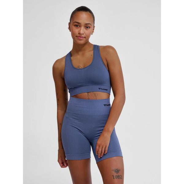 Bezszwowy biustonosz dla kobiet Hummel TIF. Niebieskie bielizna sportowa Hummel, bez wzorów. Za 138.00 zł.
