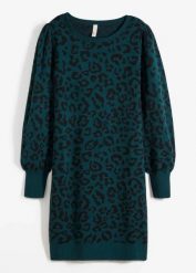 Sukienka dzianinowa. Zielone sukienki bonprix, bez wzorów, z dzianiny, eleganckie, bez kołnierzyka, bez ramiączek. Za 169.99 zł.