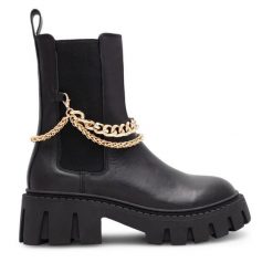 Botki Eva Minge. Czarne botki Eva Minge, bez wzorów, bez obcasa, na słupku, bez zapięcia. Za 419.99 zł.