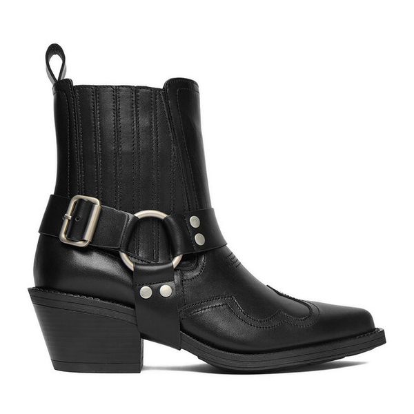 Kowbojki Badura. Czarne botki Badura, bez wzorów, bez obcasa, na słupku, bez zapięcia. Za 259.99 zł.