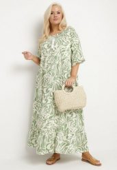 Zielona Sukienka z Wiskozy o Prostym Kroju z Wiązaniem w Roślinny Wzór Edirania. Zielone sukienki Born2be, na co dzień, plus size, z aplikacjami, z wiskozy, eleganckie, bez kołnierzyka, plus size, bez ramiączek, maxi, proste. Za 84.99 zł.