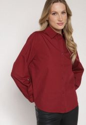 Bordowa Bawełniana Koszula o Klasycznym Kroju Liadovia. Czerwone koszule Born2be, l, bez wzorów, z bawełny, eleganckie, bez kołnierzyka, bez ramiączek. Za 79.99 zł.