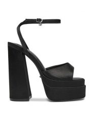 DeeZee Sandały ZALE3543-1A Czarny. Czarne sandały DeeZee, bez wzorów, z materiału, bez obcasa, na słupku, bez zapięcia. Za 169.99 zł.