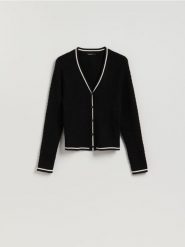 Strukturalny kardigan z wiskozą - czarny. Czarne kardigany Reserved, l, bez wzorów, z dzianiny. Za 109.99 zł.