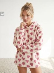 Bluza polarowa w serca - biały. Białe bluzy Sinsay, l, bez wzorów, z polaru, bez kaptura. Za 49.99 zł.