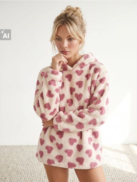 Bluza polarowa w serca - biały. Białe bluzy Sinsay, l, bez wzorów, z polaru, bez kaptura. Za 49.99 zł.