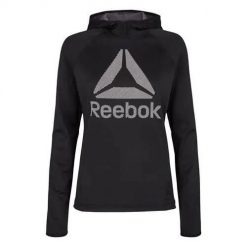 Bluza treningowa damska Reebok S95456. Czarne bluzy Reebok, l, bez wzorów, z kapturem. Za 207.00 zł.