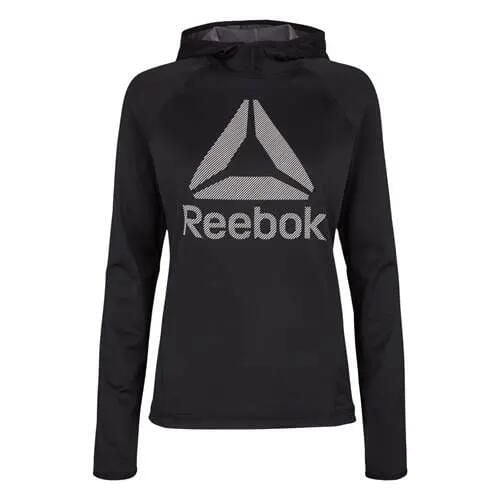 Bluza treningowa damska Reebok S95456. Czarne bluzy Reebok, l, bez wzorów, z materiału, z kapturem. Za 223.00 zł.