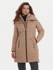 DKNY Płaszcz zimowy DLEMPN46 Brązowy Slim Fit. Brązowe płaszcze DKNY, na zimę, m, bez wzorów, z syntetyku, bez kaptura. Za 579.99 zł.