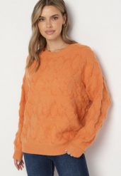 Pomarańczowy Sweter o Luźnym Kroju i Wzorzystym Splocie ze Ściągaczami Elondrae. Brązowe swetry Born2be, uniwersalny, bez wzorów, z bawełny, bez ramiączek. Za 149.99 zł.