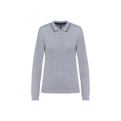 Damska koszulka polo pique z długim rękawem Kariban. Niebieskie bluzki KARIBAN, bez wzorów, bez kołnierzyka, bez ramiączek. Za 142.50 zł.