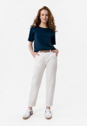 Bawełniane spodnie R-LANA. Białe spodnie materiałowe Volcano, s, bez wzorów, z bawełny, z standardowym stanem. Za 149.99 zł.