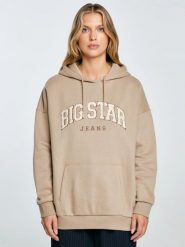 Bluza damska z kapturem z logo BIG STAR beżowa Rubialsa 805. Brązowe bluzy Big Star, l, z aplikacjami, z dzianiny, z kapturem. Za 269.99 zł.