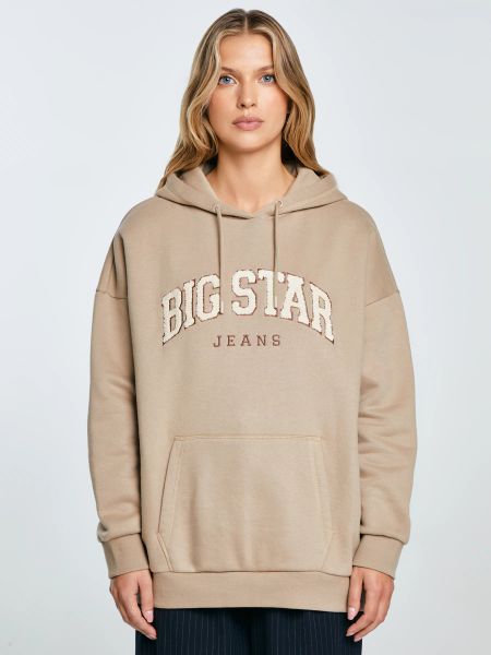 Bluza damska z kapturem z logo BIG STAR beżowa Rubialsa 805. Brązowe bluzy Big Star, l, z aplikacjami, z dzianiny, z kapturem. Za 269.99 zł.