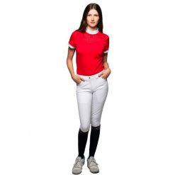 Damska koszulka polo na zawody Flags&Cup Isla. Czerwone bluzki FLAGS&CUP, bez wzorów, bez kołnierzyka, bez ramiączek. Za 231.50 zł.