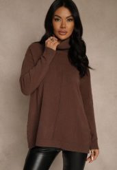 Brązowy Golf o Fasonie Klasycznego Swetra z Domieszką Kaszmiru Rorilaine. Brązowe golfy Renee, uniwersalny, z aplikacjami, z kaszmiru, bez ramiączek. Za 129.99 zł.