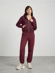 Dresowa rozpinana bluza z kapturem - bordowy. Czerwone bluzy Sinsay, l, bez wzorów, z dresówki, z kapturem. Za 39.99 zł.
