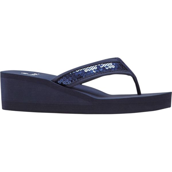 Klapki na koturnie. Czarne klapki bonprix, bez wzorów, bez obcasa, na koturnie. Za 69.99 zł.