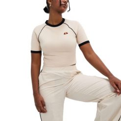 Koszulka damska Ellesse Chevalier. Brązowe bluzki Ellesse, bez wzorów, z tkaniny, bez kołnierzyka, bez ramiączek. Za 94.99 zł.