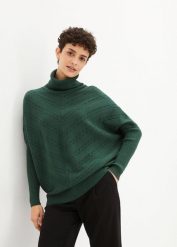 Sweter z golfem. Zielone golfy bonprix, bez wzorów, bez ramiączek. Za 117.99 zł.