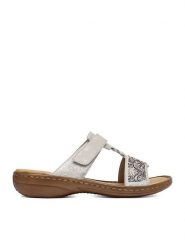 Rieker Klapki CEO-608K2-40 Srebrny. Szare klapki Rieker, bez wzorów, ze skóry, bez obcasa. Za 299.99 zł.