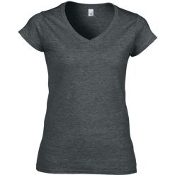 Koszulka Damska Krótki Rękaw VNeck. Szare bluzki GILDAN, xl, bez wzorów, sportowe, bez kołnierzyka, bez ramiączek. Za 36.99 zł.