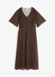 Sukienka midi ze strukturalnego szyfonu. Brązowe sukienki bonprix, s, bez wzorów, z szyfonu, eleganckie, bez kołnierzyka, bez ramiączek, midi. Za 169.99 zł.