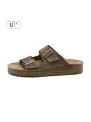 Teegu Skórzane klapki w kolorze khaki rozmiar: 42. Brązowe klapki teegu, bez wzorów, z otwartym noskiem, bez obcasa. Za 195.99 zł.