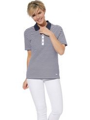 WITT WEIDEN Koszulka polo w kolorze biało-granatowym rozmiar: 38. Białe bluzki WITT WEIDEN, bez wzorów, z bawełny, bez kołnierzyka, bez ramiączek. Za 51.95 zł.