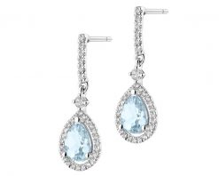 Kolczyki z białego złota z brylantami i akwamarynami - próba 585. Białe kolczyki Apart, z akwamarynem, złote. Za 6,990.00 zł.